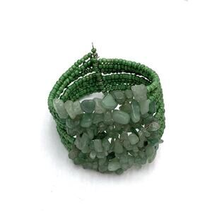 Green Aventurine Chipstone Bracelet Cuff Seed Beads Artisan